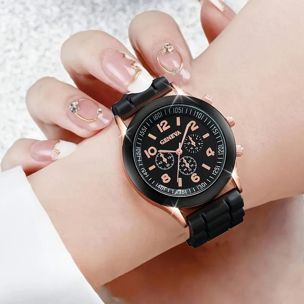 2ks Luxusní dámská sada hodinek Móda Luxusní Elegantní slitinové náramkové hodinky Silikonový řemínek Pár Hodinky Muži Quartz Vánoční dárky