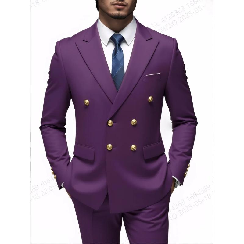 Fashion Men's Leisure Boutique Business Banquet Solid Color Wedding Double Breasted Slim Fit Suit Blazers Jacket