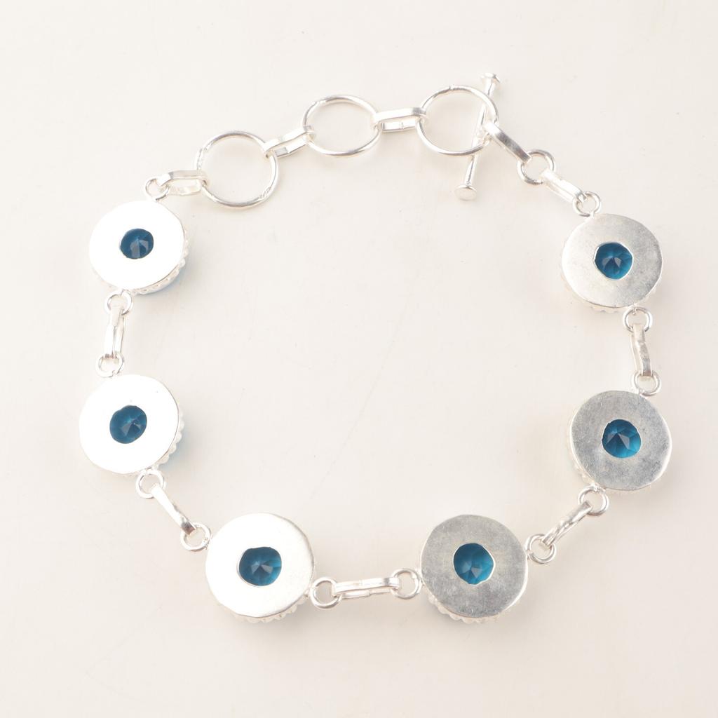 Swiss Blue Topaz Gemstone 925 Sterling Silver Jewelry Bracelet Bridesmaid Gift RB-9-1