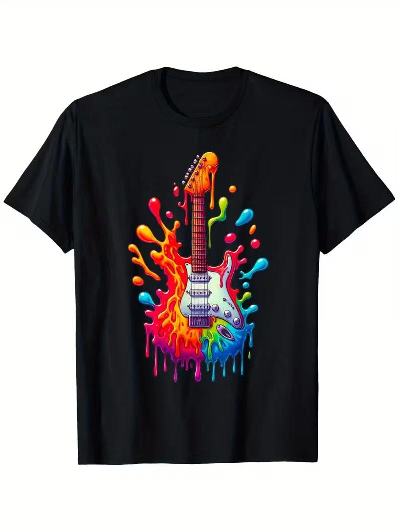 Men S Heavyweight 180gsm Electric Guitar Graphic T-Shirt - Black with Neon Green L