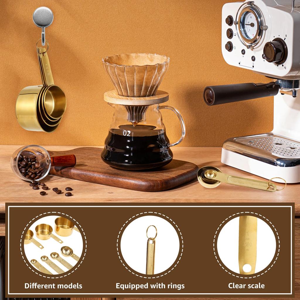 8 st rostfritt stål guld måttkoppar och skedar set köksredskap matsked och tesked för matlagning bakning krydda