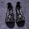 Fashion Retro Ethnic Rivet Open Toe Flat Heel Versatile Comfortable Roman Sandals 2025 Summer New