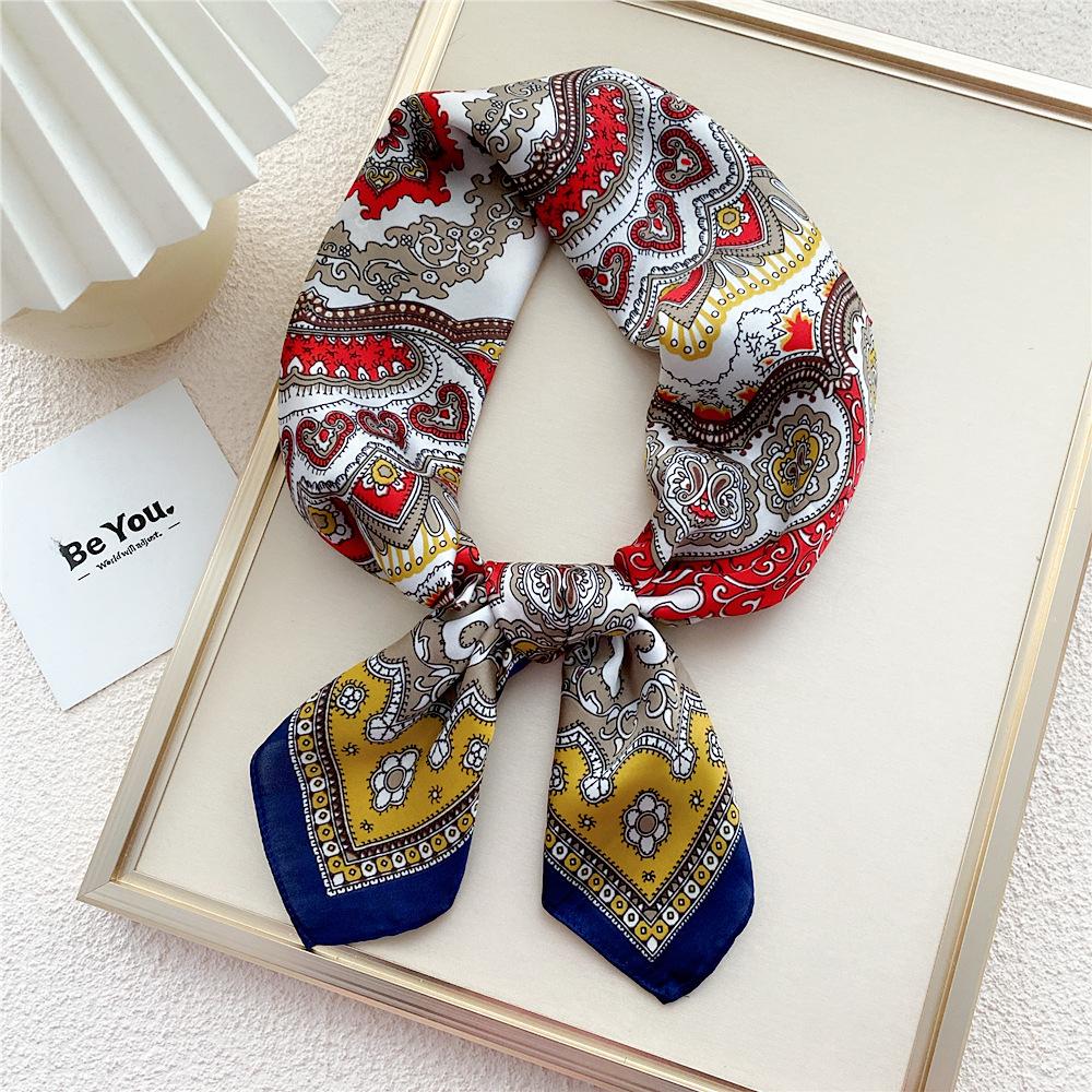 Modischer Dekorationsschal, Haarband, Krawatte, 70 cm, kleiner quadratischer Schal, Seidenschal, Damen, Frühling und Herbst, vielseitiger kleiner Schal, professioneller Schal