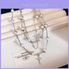Cross Pendant Necklace With Imitation Pearl Multilayer Chain For Womens Fashion