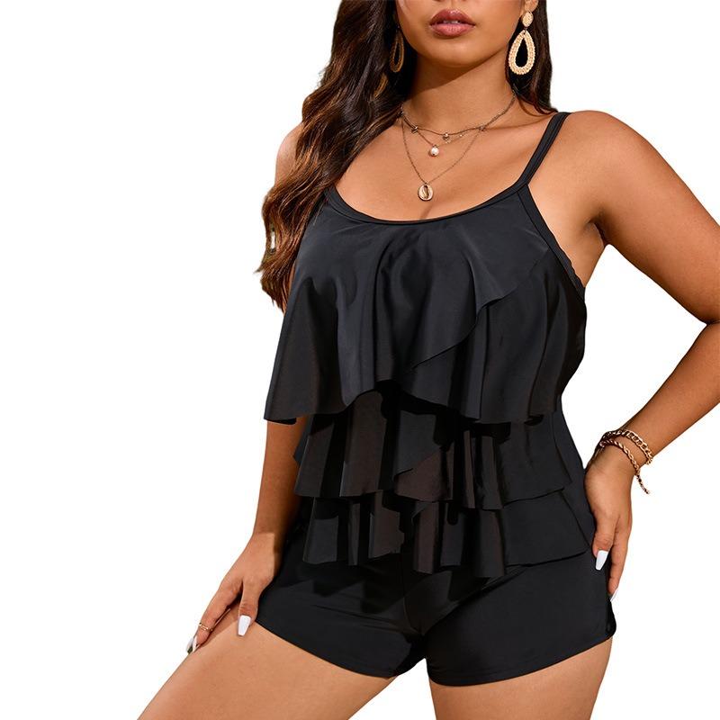 New Split Fat Woman Lotus Leaf Edge Swimsuit Women's Large Size European and American Conservative Tankini Swimsuit