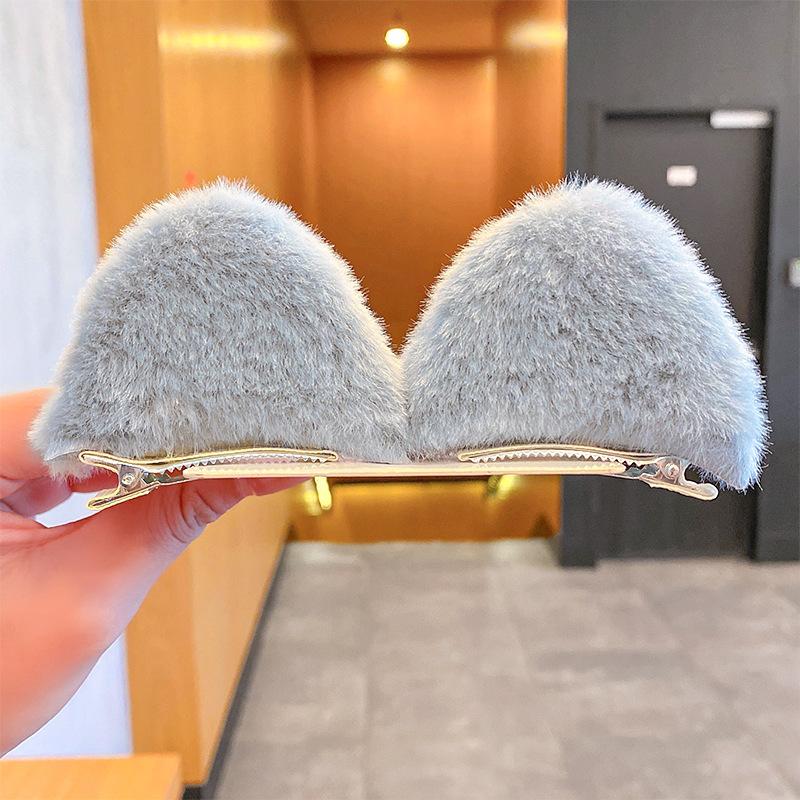 2 PCS/Set Girls Cute Solid Cat Ear Fluff Hair Clips Korean Cartoon Animal Ears Hairpins Barrettes Kids Headwear Hair Accessories