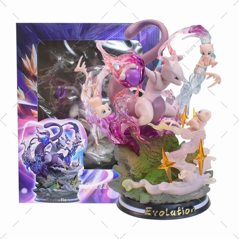 Anime Special Effects Figure Mega Charizard XY Greninja Gengar Mewtwo Three Form Evolution Led Light PVC Model Toys