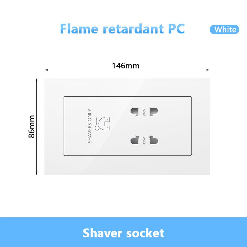 

146 UK standard Hotels Shaver Socket,Wall Bathroom beard knife Panel,Beard Shaving Charge outlet Glass Plastic Stainless steel PC White