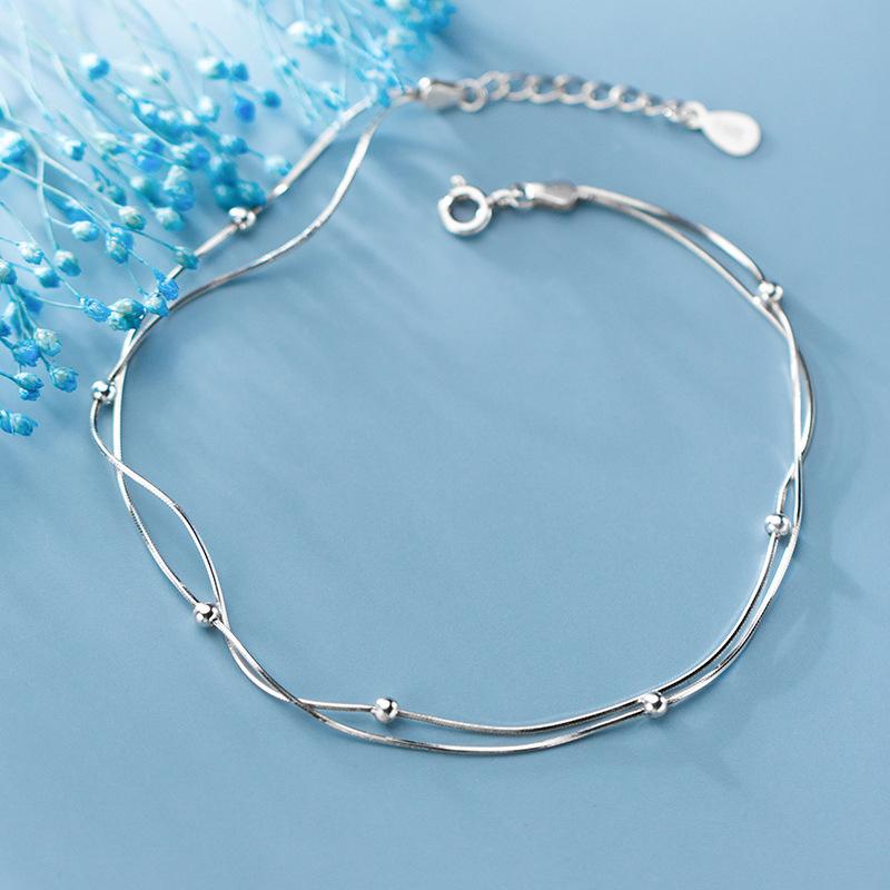 Modian High Quality Double Layer Snake Chain Anklet for Women Girl With Heart Lobster Clasp Fit Beads Charm Anklet Fine Jewelry