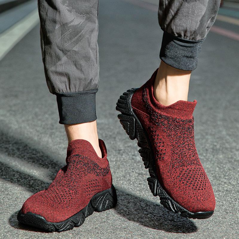 Men's Breathable Knitted Sneakers Slip-on Plus Size 39-47 Casual Sports Shoes Non-slip Lightweight Walking Footwear