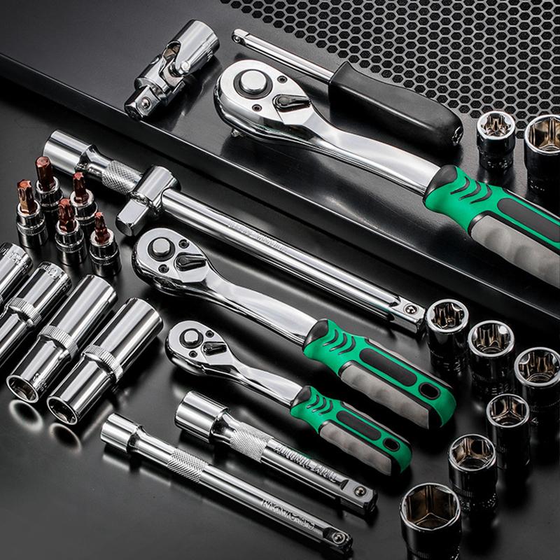53 PCS Set of 1/4 Inch Socket Ratchet Wrench Set, Socket Drill Bit Extension Rod Automotive Repair with Case Car Repair Househol