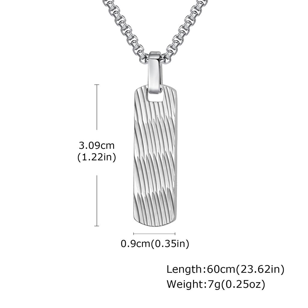 Small Vertical Bar Necklace for Men,Silver Color Cutting Surface Square Pendant Necklace,Hiphop Simple Jewelry