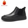 Herrenstiefel aus echtem Leder Schwarz Klassischer hochwertiger Stil mit dicker Sohle Freizeit und Party Büro Outdoor warme Schuhe