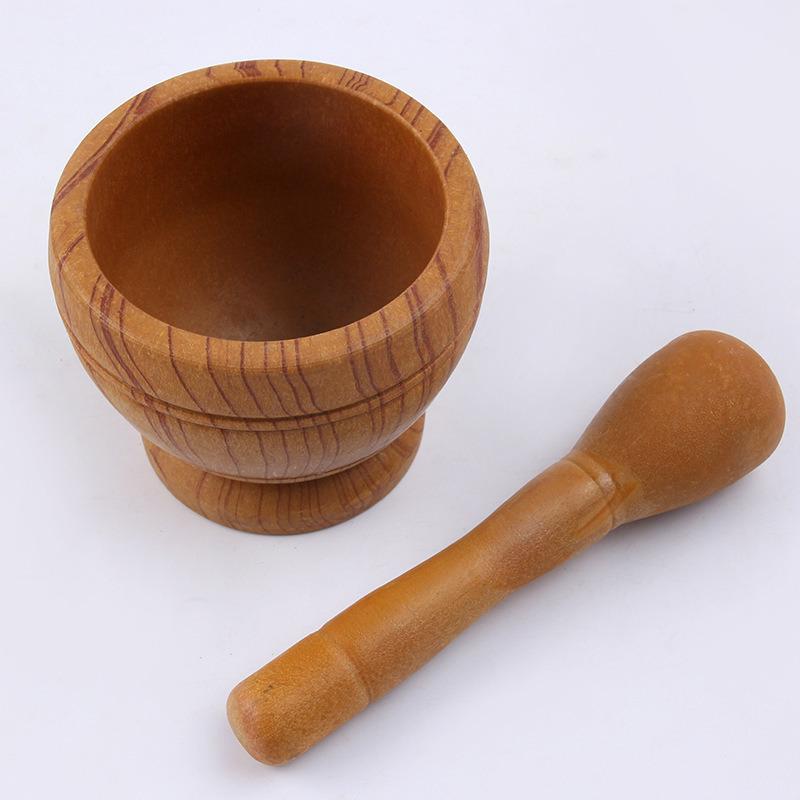 Household Grinder Pressing Garlic Mashed Garlic Mashing Pot Manual Mashing Medicine Pot Jujube Wood Pounding Garlic Stone Mortar