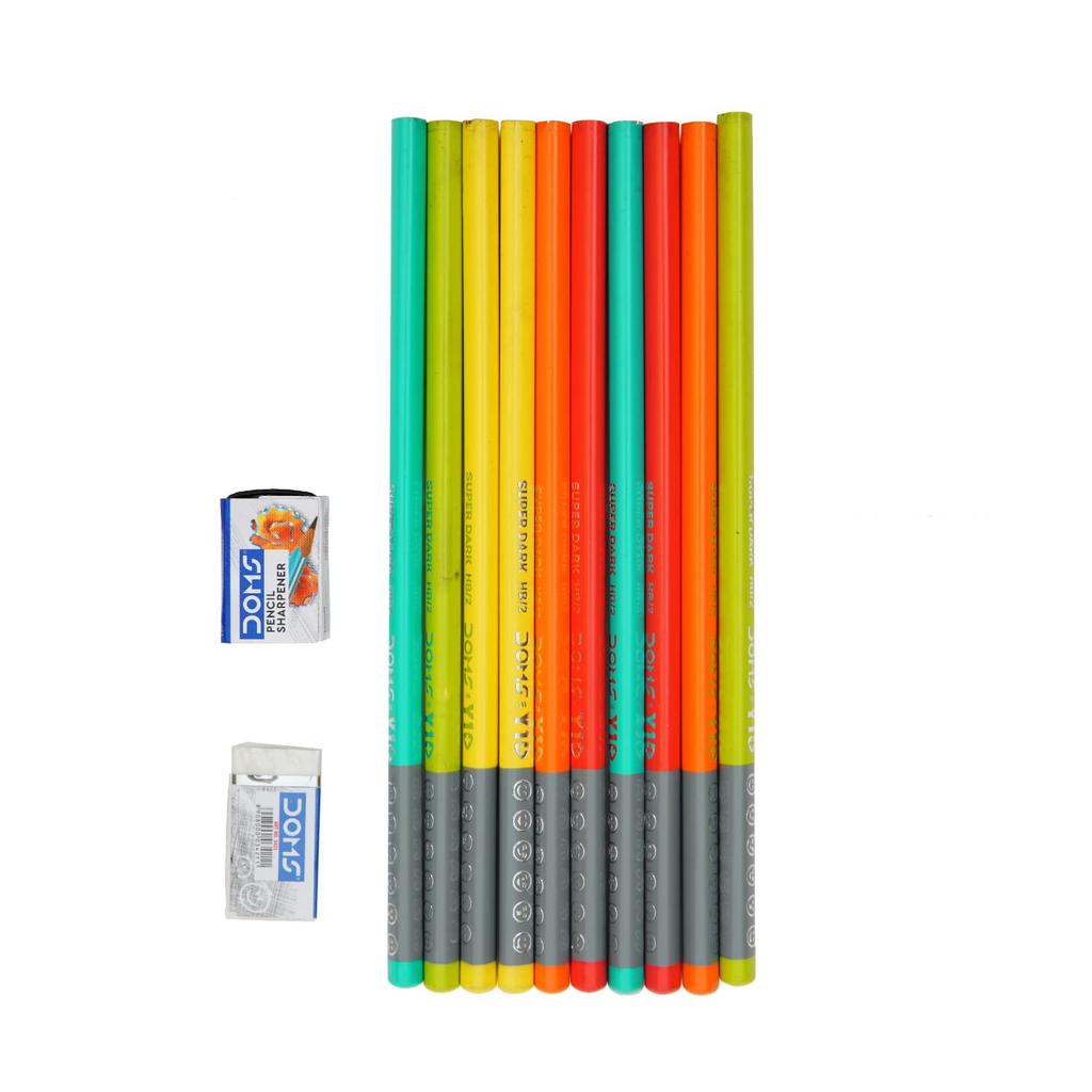 Doms Y1 + Super Dark HB/2 Graphite Pencil Box Pack of 20 Pieces, Triangular Grip Pencils for School, Writing & Drawing Use