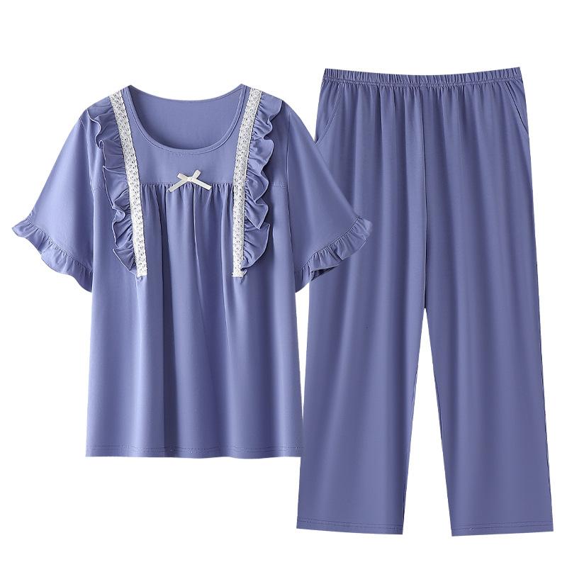 pure cotton pajamas women's summer short-sleeved eight-point pants thin summer women's 1011 new high-end summer loungewear