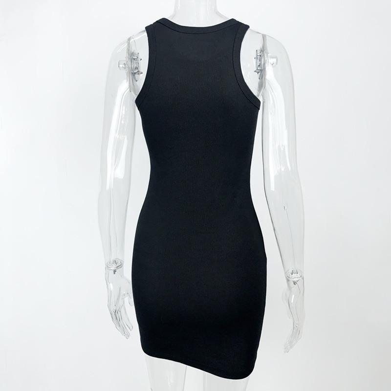 Sommer Ärmellos Sexy Tasche Hüfte Kurz Kleid Einfach Schlankmachend Tanktop O-Ausschnitt Mini Kleider Basic Mode Bodycon Party Elegant Kleidung
