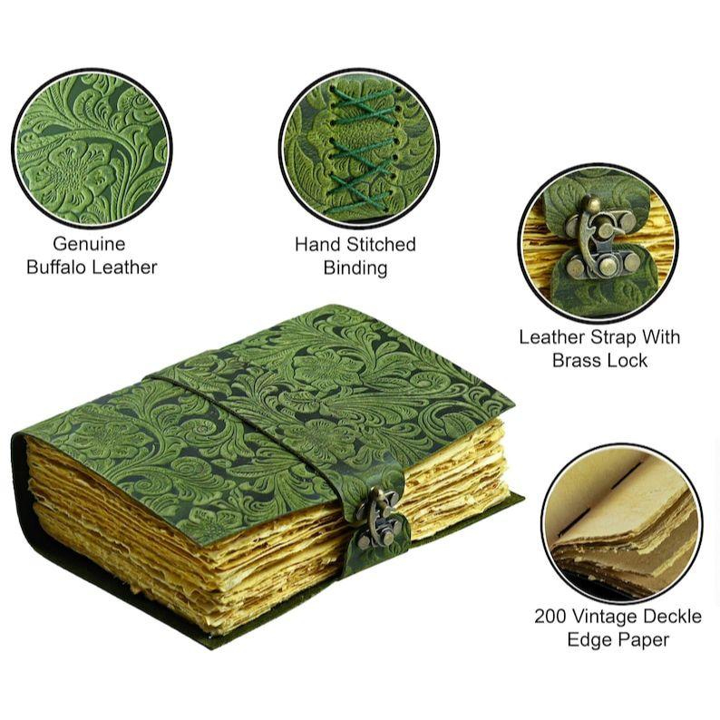 

Embossed Leather Grimoire: Antique Deckle Edge Book of Shadows 7 x 5 inch