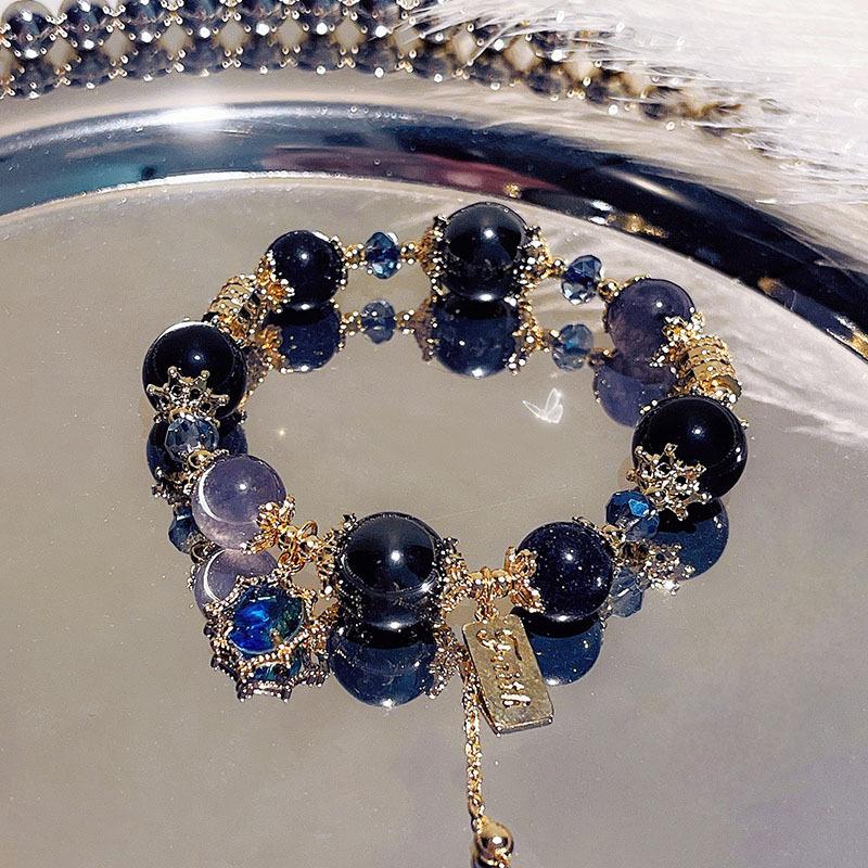 Retro court style fairy tale dream blue crystal bracelet niche design high luxury high-end sense beaded bracelet bracelet