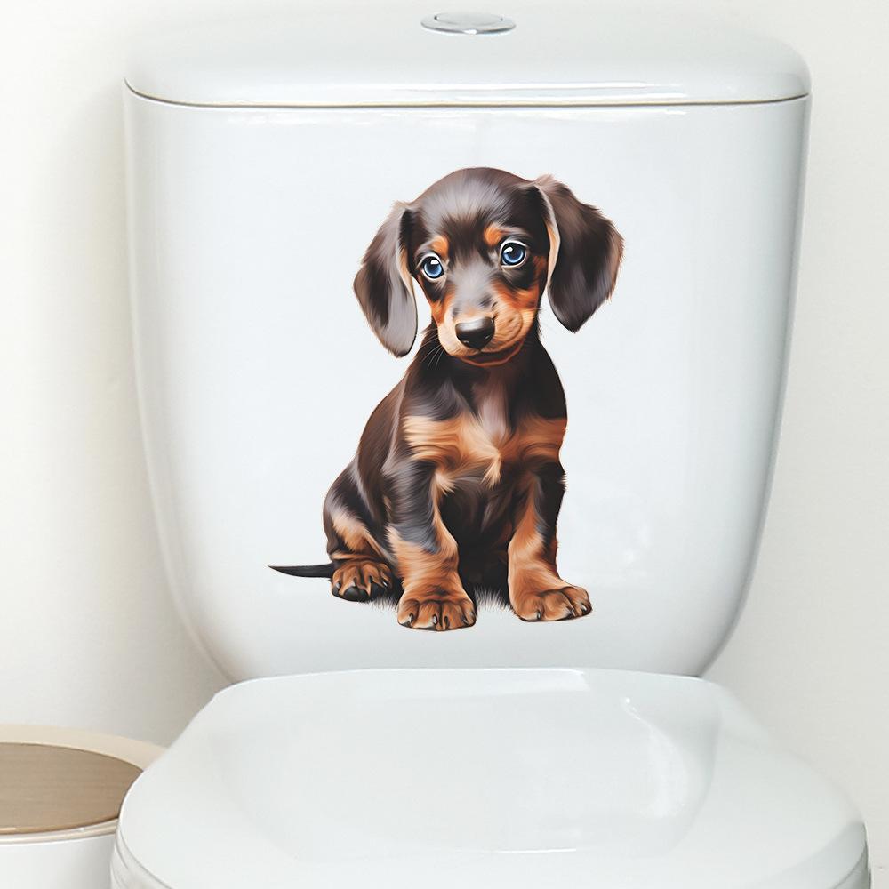 Zabawny Trójwymiarowy Realistyczny Szczeniak Naklejka WC i Ścienna Wodoodporna Samoprzylepna Usuwalna Naklejka do Dekoracji Łazienki WC