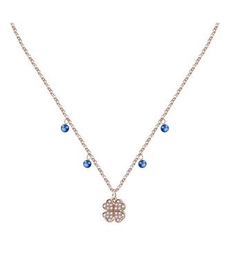 Rose Gold Steel Necklace With Clear And Blue Crystal LPS10ARR05 For Women