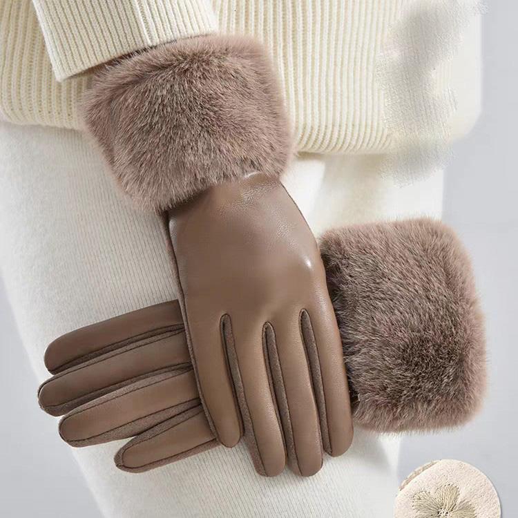 Touchscreen Velvet Windproof and Cold Proof Otter Rabbit Fur Mouth Warm and Extended Suede Women Autumn and Winter Gloves
