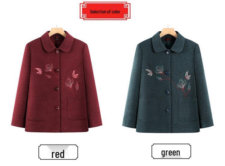 2026 Spring New Arrival Women's Plus Size Embroidered Mid-length Jacket for Middle-Aged & Elderly Moms