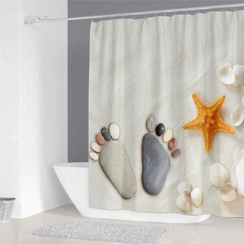 Starfish Beach Shower Curtains 3D Seashell Ocean Theme Waterproof Polyester Fabric Bathroom Decor with Hooks Bathtub Curtains