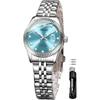OLEVS Women's Fashion Dress Watch Analog Quartz Waterproof Stainless Steel Two-Tone Silver Strap Blue Dial