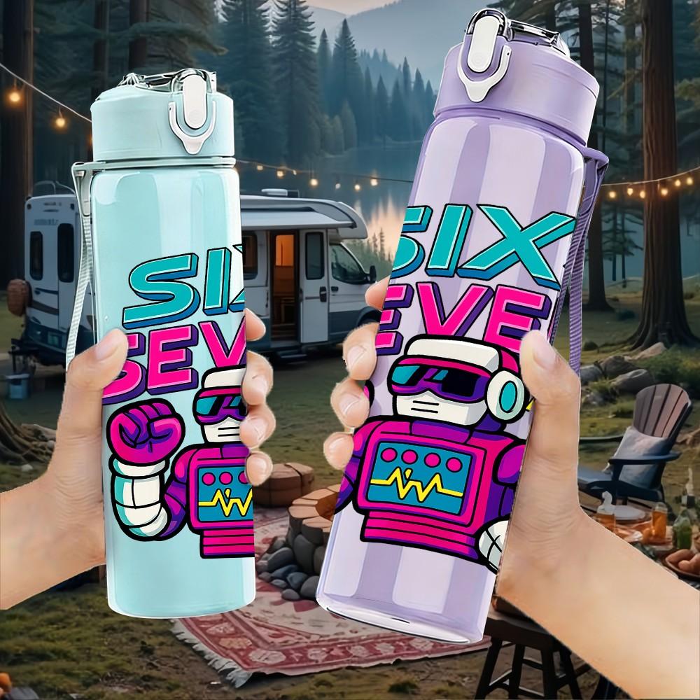 1PC Six Seven Game Retro Text Pattern 750ml Color Plastic Sports Water Bottle Leakproof Flip Straw Lid Suitable for Sports Office Home Use