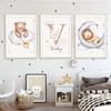 Personalized Nursery Wall Art Poster and Prints Customized Wall Art Cartoon Bear Moon Rainbow Cloud Star Canvas Painting Picture