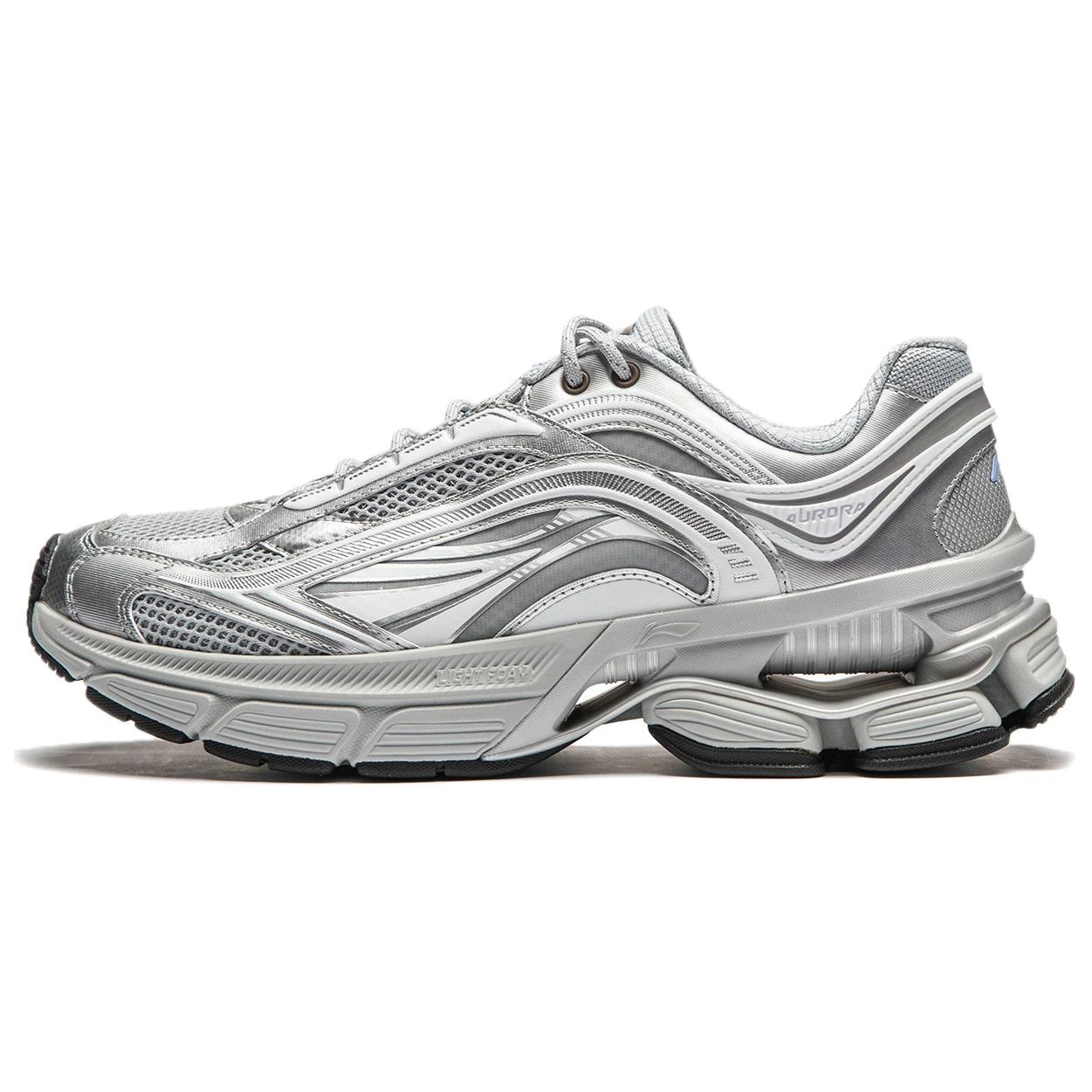 Li-Ning Aurora Renew Lightweight Retro Thick Sole Casual Running Shoes Men Silver AGCU051-2 39.5