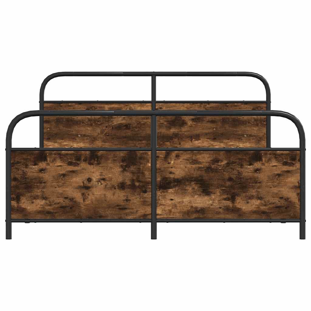 Metal Bed Frame Without Mattress Smoked Oak Finish 150 X 200 Cm