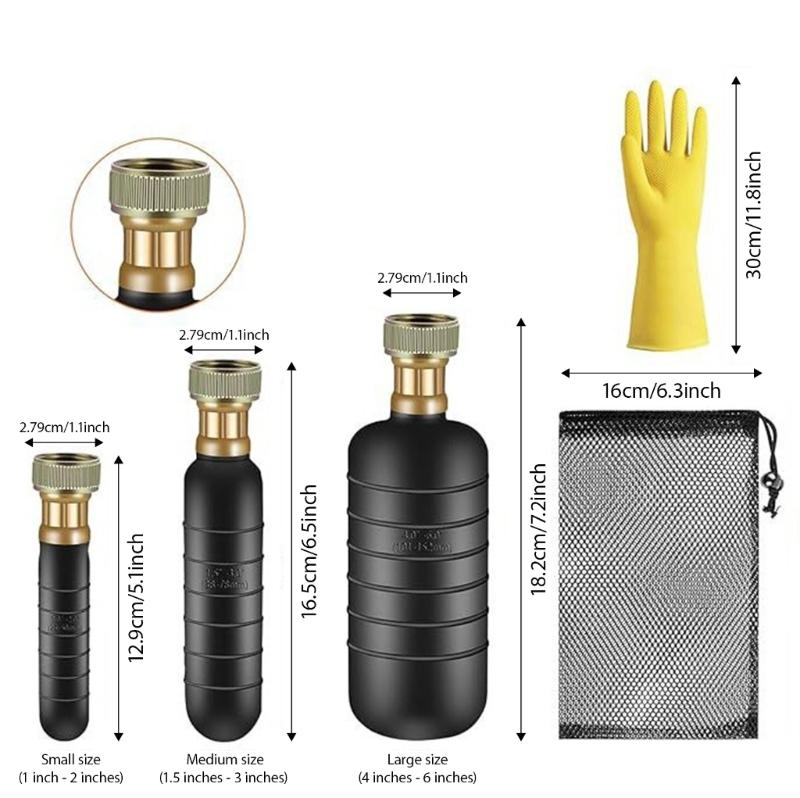 Powerful Drain Bladder Kit 3 Size Set Heavy Duty Rubber Pipe Unclogger Simple Installation Suitable for 1in To 6in Pipes