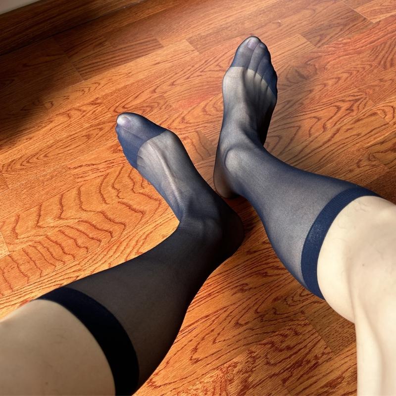 Mens Ultrathin Nylon Sheer Suit Sock Business Dress Socks with Reinforced Toe Solid Plain Thin Formal Dress Stockings