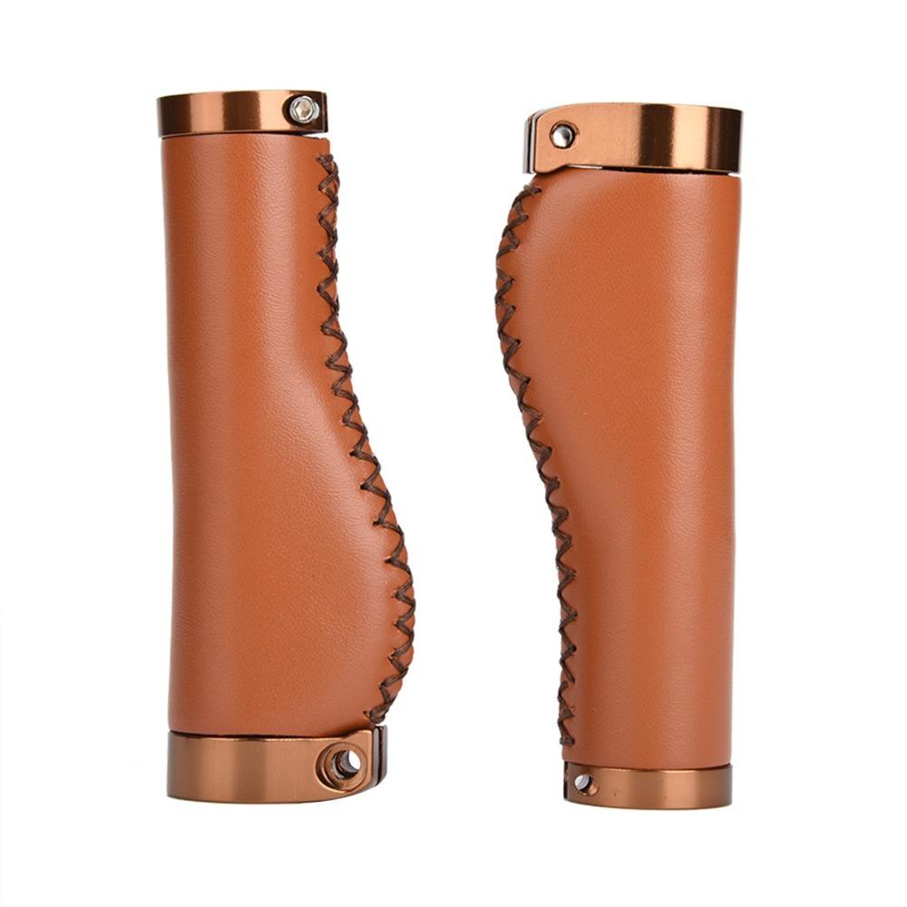 1 Pair Non-Slip Bike Handlebar Grips Retro Lock On Mountain Bike Grips 22.2mm Diameter PU Leather + Plastic + Aluminum Alloy коричневый