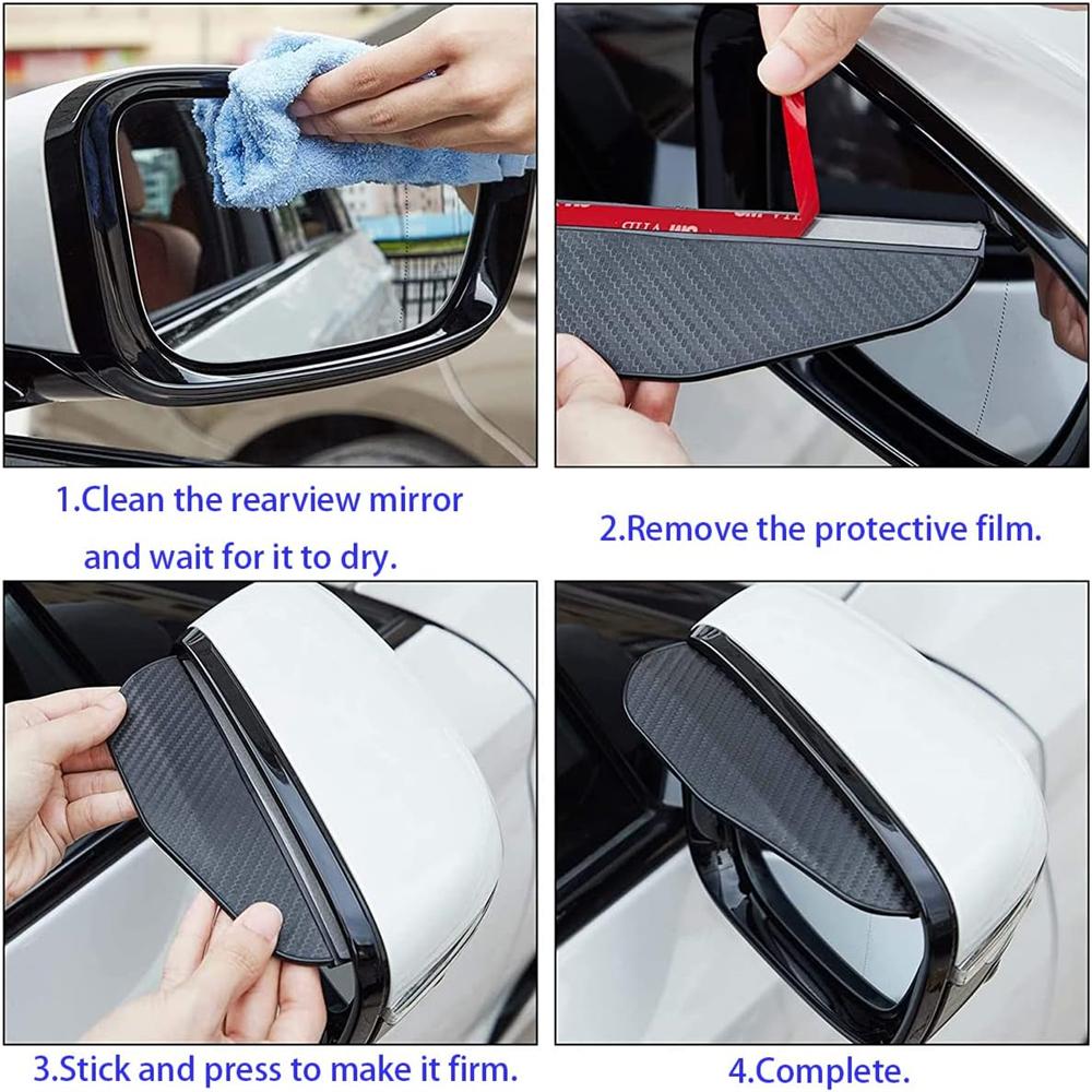 4 buc. Ochelari de ploaie pentru oglinda retrovizoare laterală auto, aspect fibră de carbon, protecție solară, protecție zăpadă, acoperire ecran intemperii, accesorii auto
