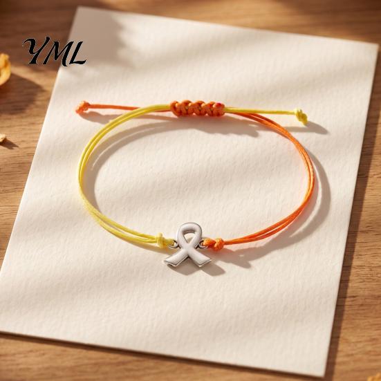Braided Rope Wristband 2 Pcs Breast Cancer Awareness Bracelets, Adjustable String Ribbon Bracelet Bracelets with Charm, Inspirational Gifts for Women