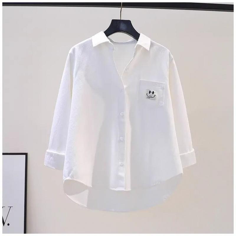 Smiling Pocket Shirt, Women's Long-sleeved Loose Casual Shirt, Women's Autumn and Winter Versatile Brushed Cardigan Top