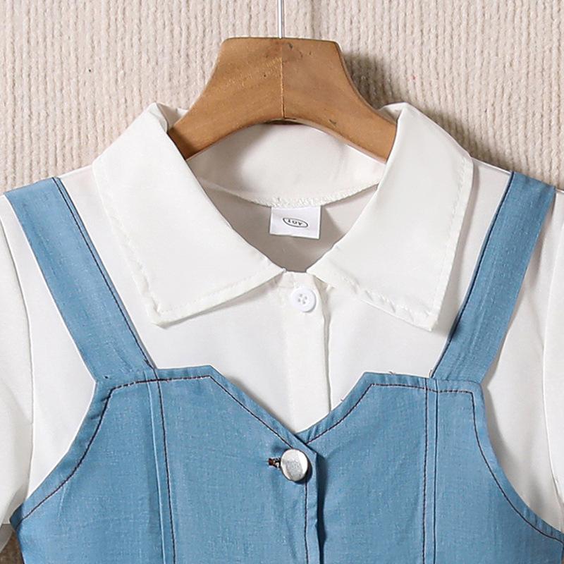 Dívčí módní šaty Léto Dětské Sladké S krátkým rukávem Košile-sukně Skládané Oblečení Džínová Vesta Šaty