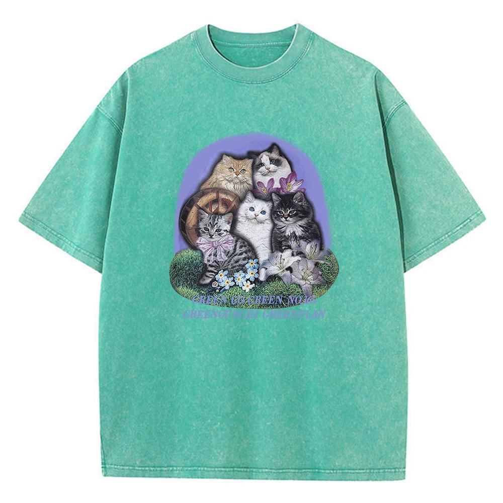 Fünf verschiedene Katzenrassen Print Herren T-Shirt Grafik Weiche T-Shirts Hohe Qualität Atmungsaktives T-Shirt Kleidung Süße Komfortkleidung