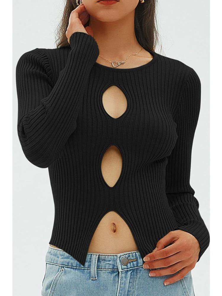 Women's Autumn Sexy Navel Top Ribbed Knit Pullover Jumper Slimming Blend Women Office Commute Comfortable and Versatile Undercoat Long Sleeves Sweater