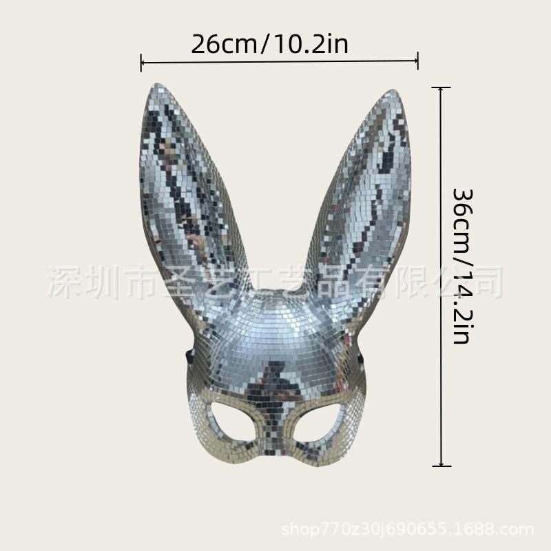Disco Mirror Bunny Mask Sparkling Costume Accessory For Women Teens Halloween Party Rave Cosplay Glam Sexy Club Night Photo Prop