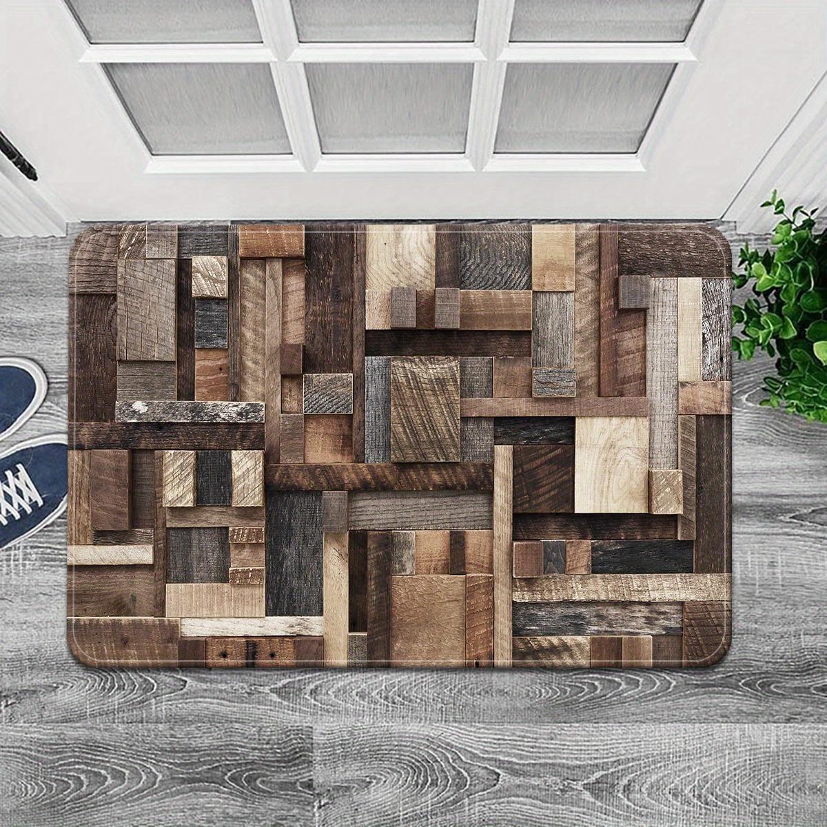 

Rustic Log Board Print Kitchen Floor Mat, Non-Slip Laundry Rug for Home Decor, Fall Winter Theme Entryway Door Mat 40x60cm