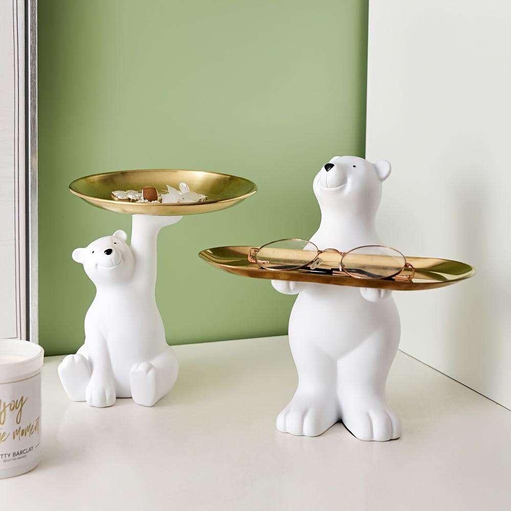 1pc of High-End White Polar Bear Storage Ornament, Suitable Only for Lightweight Items, Classic Bohemian Cartoon Animal Decorative Tray