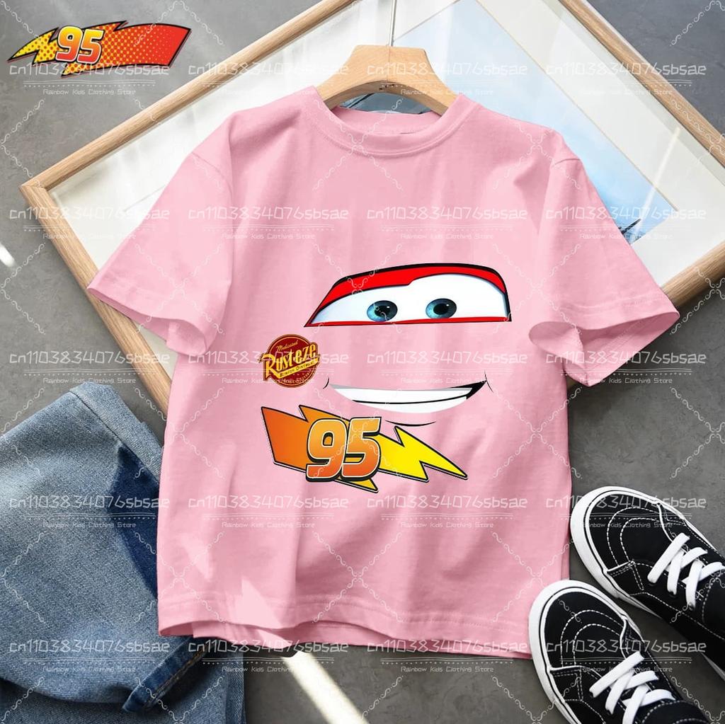 2026 Summer Kids T-shirt Short Sleeve Top Cartoon Cars Pixar Lightning McQueen Printed Boys Clothes Baby Tops 4-10 Years