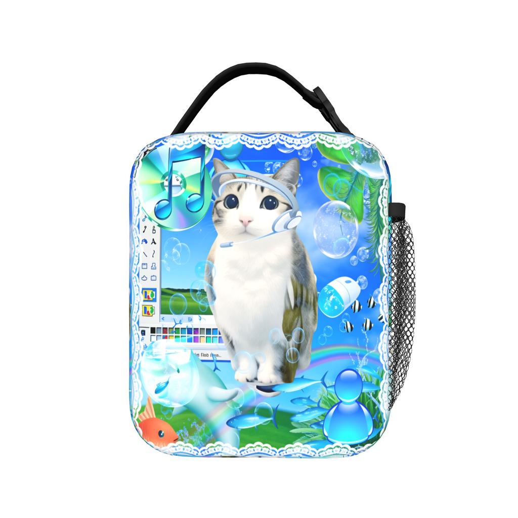 Frutiger Aero Lunch Bag Cat Owl Meme School Lunch Box For Women Thermal Lunch Bags Waterproof Portable Insulated Cooler Bag