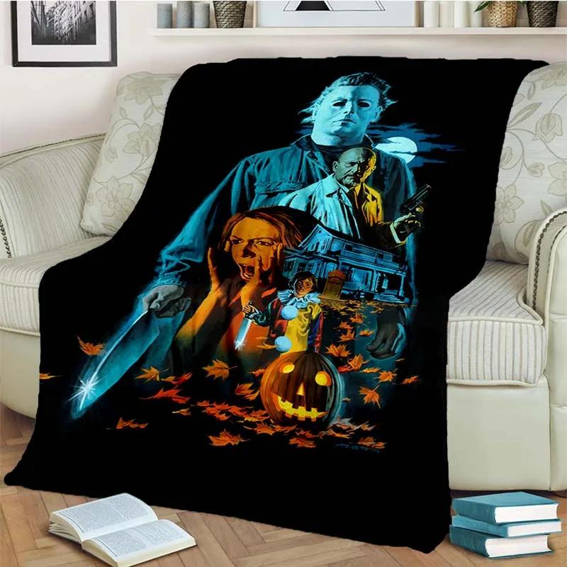 HD Horror Movie Game Halloween Gift Blanket Michael Myers Sofa Bed Decor Warm Flannel for Outdoor Picnic Car