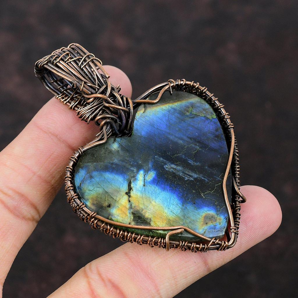 Labradorite Pendant Copper Wire Wrapped Gemstone Pendant Designer Copper Jewelry Handmade Pendant Gift For Women Wire Wrapping Stone Jewelry