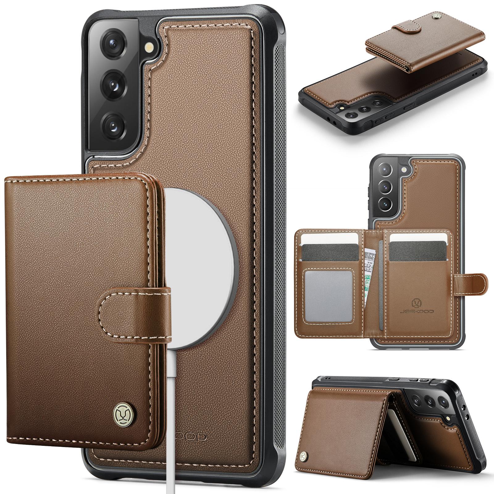 

For Samsung Galaxy S21 4G Case JEEHOOD J09 RFID Blocking Card Holder Leather Back Phone Cover Magnetic Case